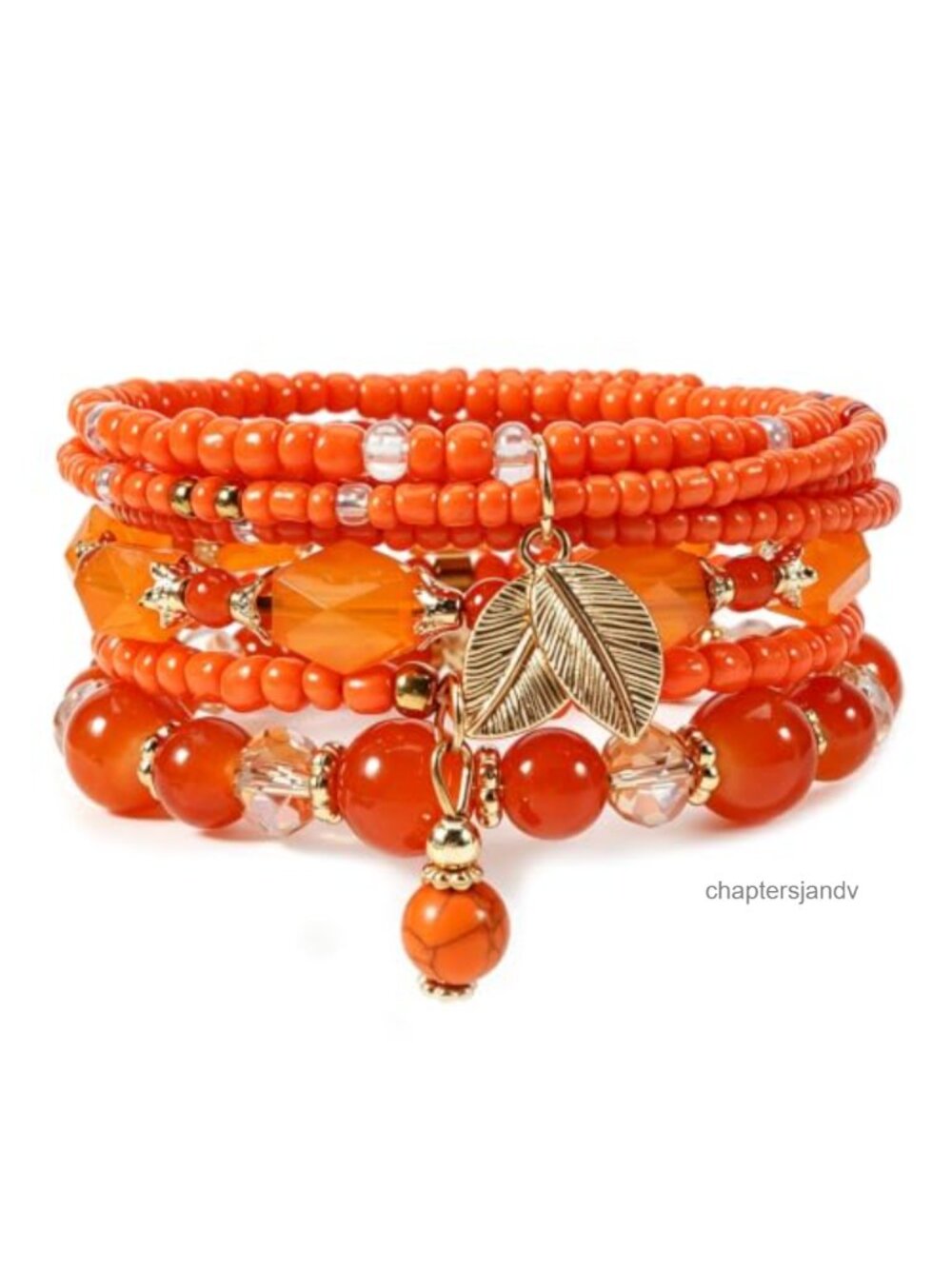 Boho Stretchy Beaded Stack Bracelet with Leaf Charm for Women